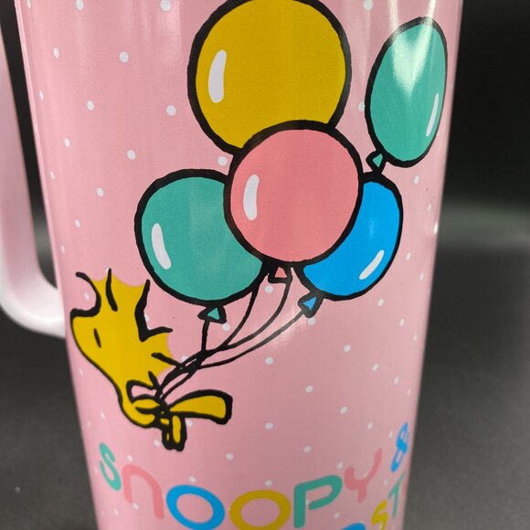 Vintage 1965 Peanuts Snoopy and Woodstock Thermos Vacuum Flask Pastel Pink VTG - Picture 7 of 12